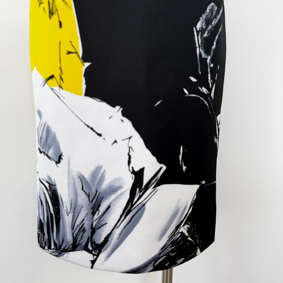 Prabal Gurung Knee Length Pencil Skirt Abstract Floral Print Satin Yellow 10 - Picture 4 of 11
